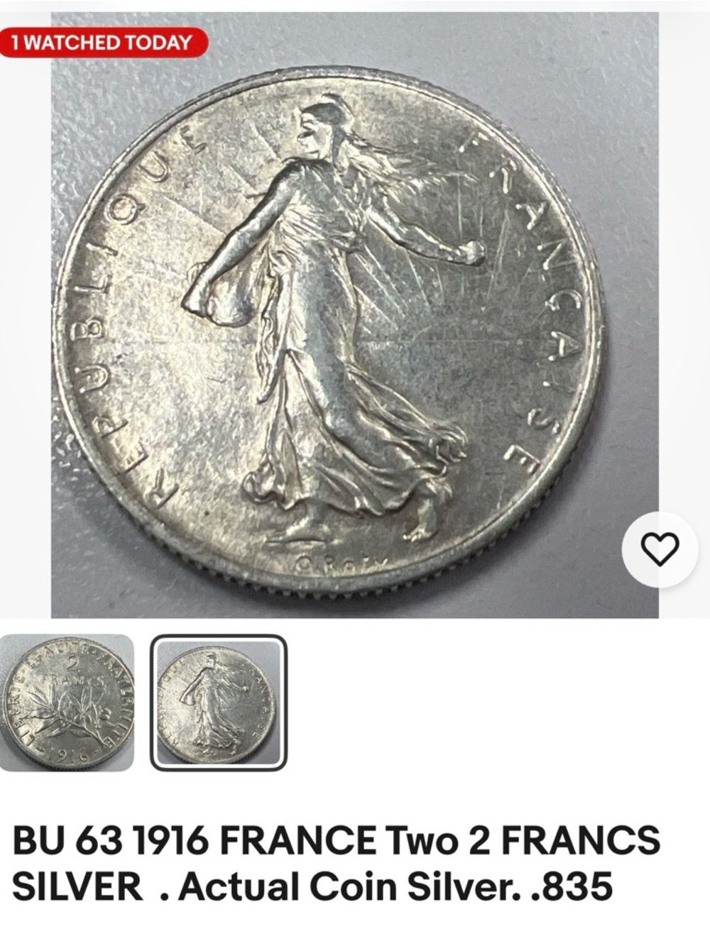 Silver French Coin dated 1916 - Picture 3 of 4